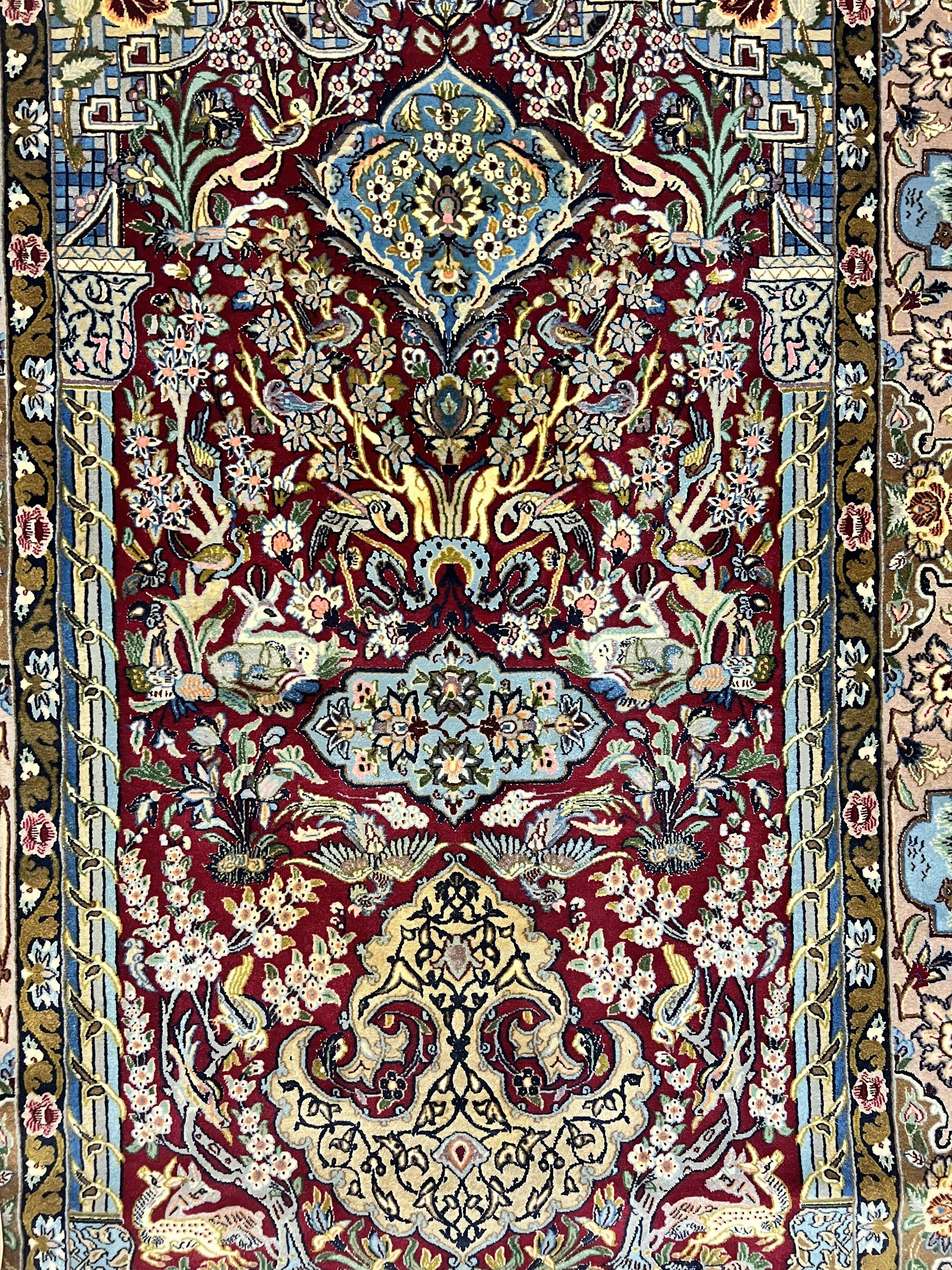 Marvelous Persian Isfahan Rug 3.7 x 5.6, Tree of Life and Animal Pictorials, Handmade Vintage Super Fine 600 KPSI, Kork Wool Silk Highlights, Rare by Jewel Rugs