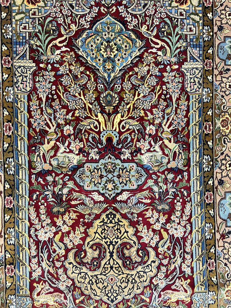 Marvelous Persian Isfahan Rug 3.7 x 5.6, Tree of Life and Animal Pictorials, Handmade Vintage Super Fine 600 KPSI, Kork Wool Silk Highlights, Rare by Jewel Rugs