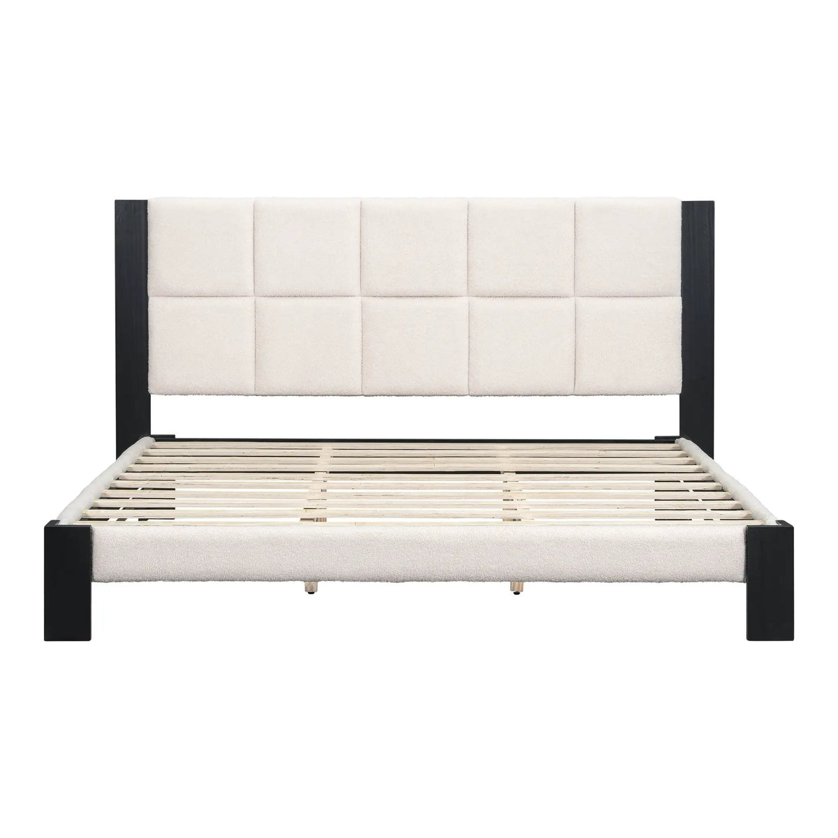 Boucle Cal King Bed Frame with Cube Headboard by HouseOfZazla