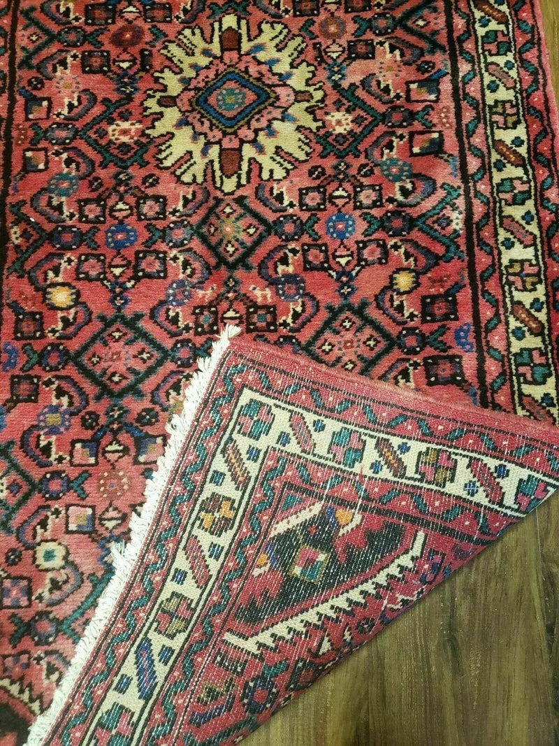 Persian Hamadan Runner Rug 2.8 x 14, Red, Vintage Handmade Wool Runner Rug by Jewel Rugs