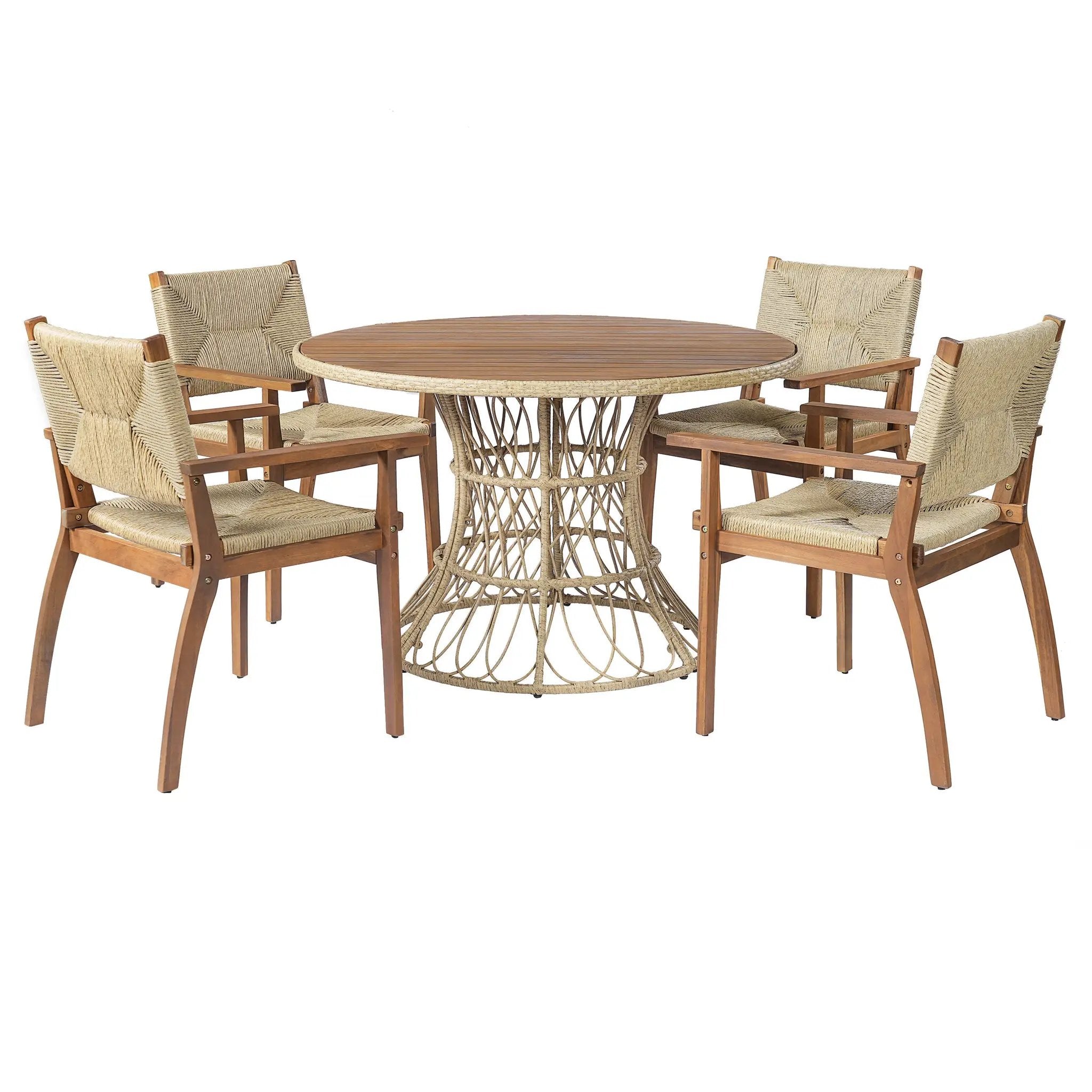 Durable Outdoor Dining Chair with Acacia Wood Frame and Wicker Seat by HouseOfZazla