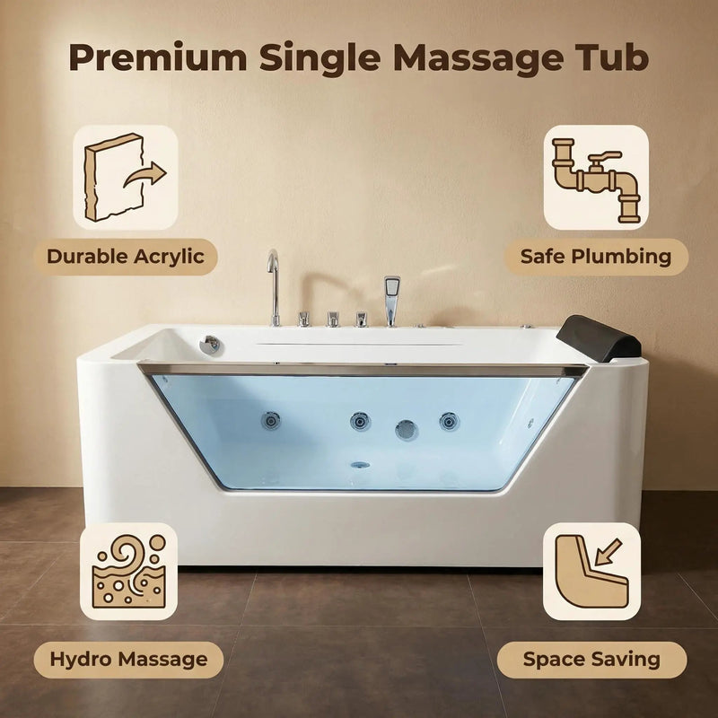 67" Whirlpool Bathtub with Hydrotherapy Jets and Glass Panel by HouseOfZazla
