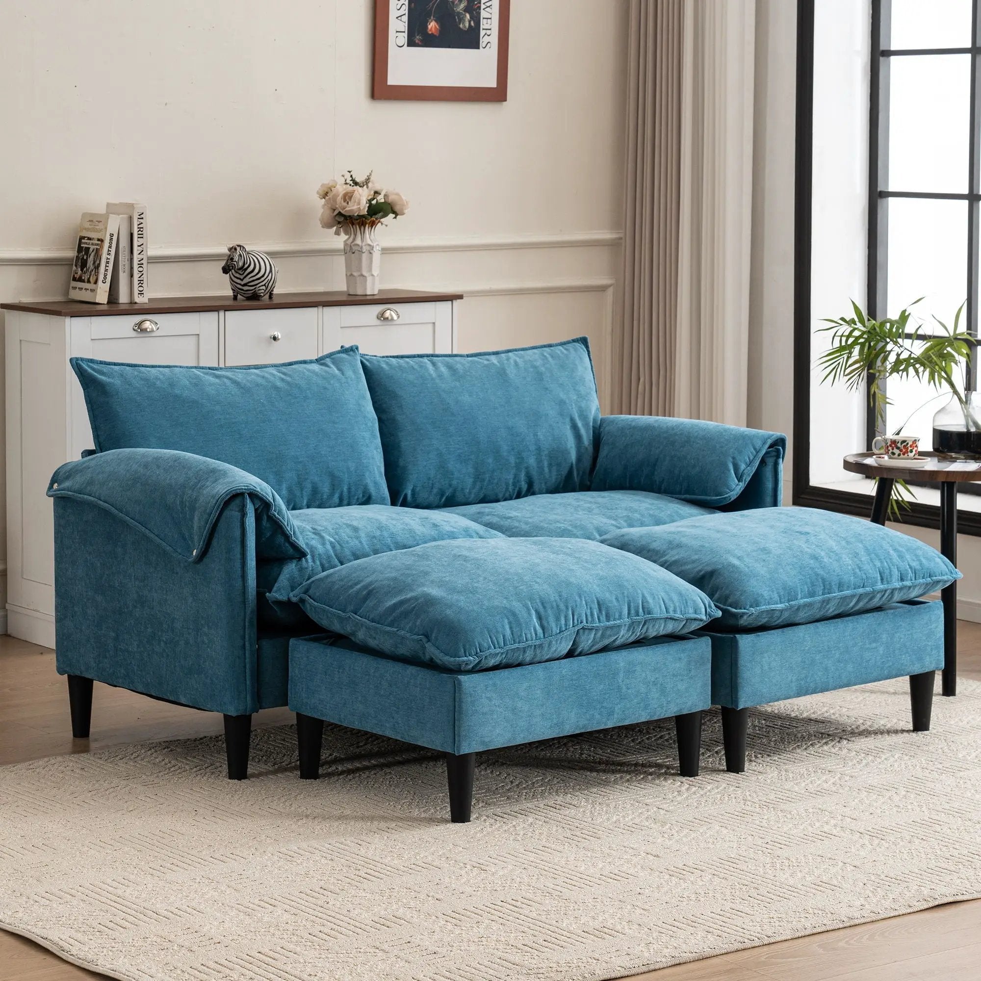 Convertible Combination Sofa With Footstools With Storage by HouseOfZazla