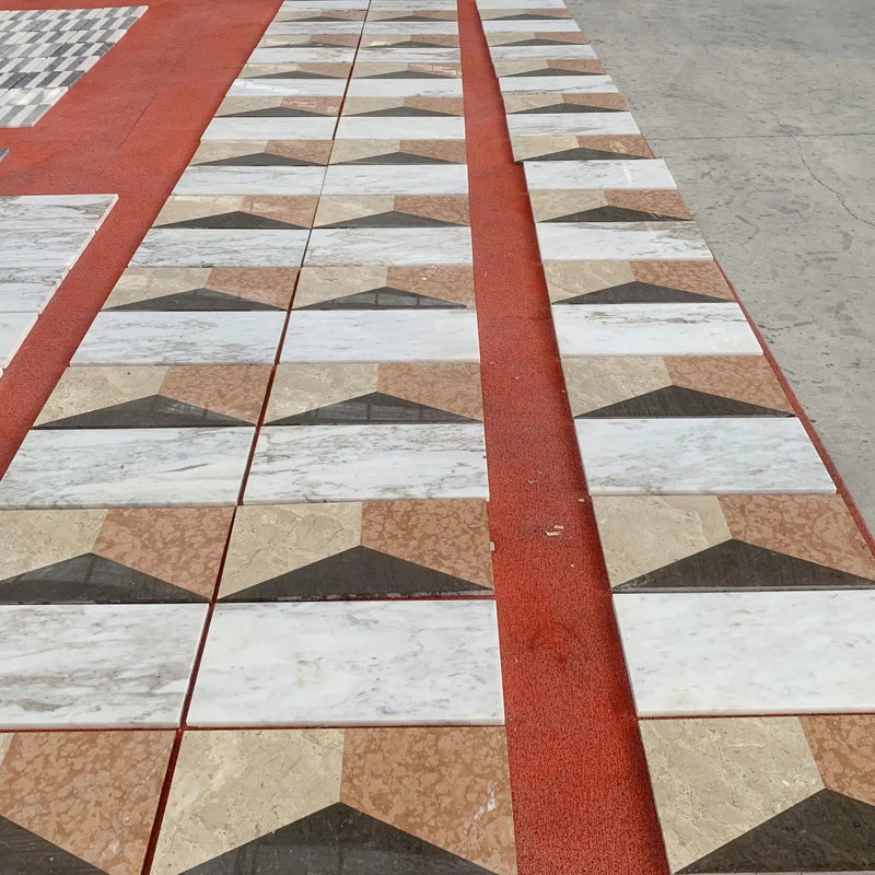 Waterjet Marble 4 Color Marble For Floor And Wall Polished Marble Tile Stone 1 Box Each Pattern 2 Pieces - White / Multi by HouseOfZazla