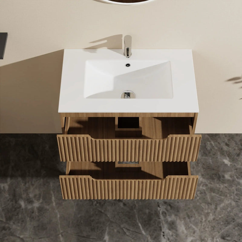 30" Wall Mounted Bathroom Vanity With Sink, Soft Close System, And Spacious Drawers - Walnut by HouseOfZazla