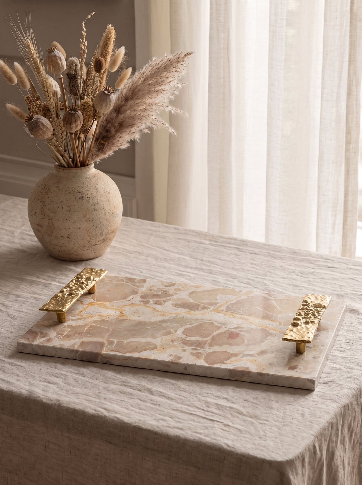 Marble Tray with Gold Handles – 17.7x9.7x2 Inches