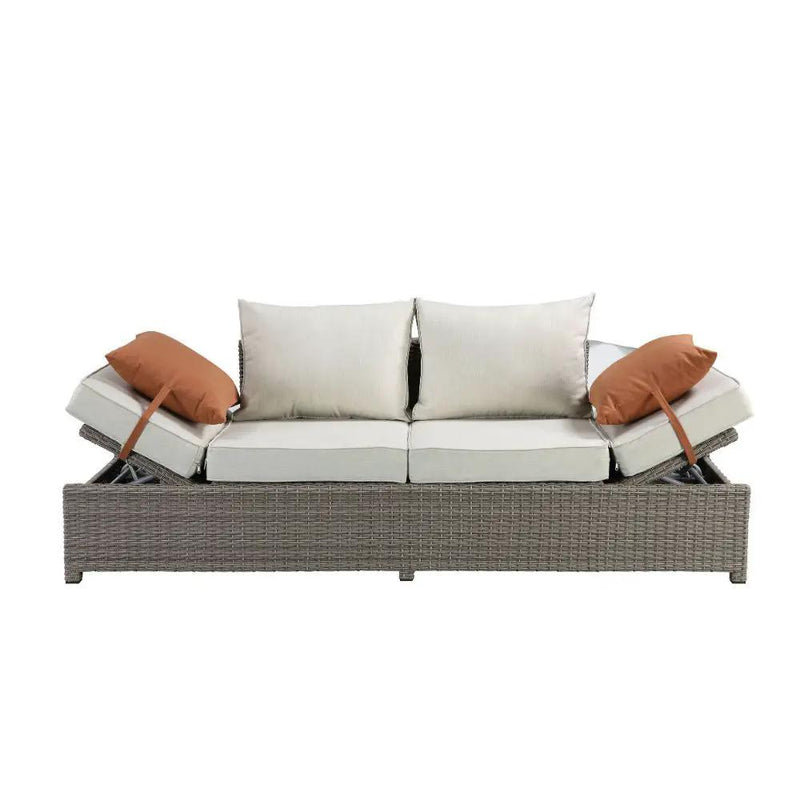 Salena - Patio Sofa With 2 Pillows & Ottoman - Beige Fabric & Gray Wicker by Unique Piece Furniture