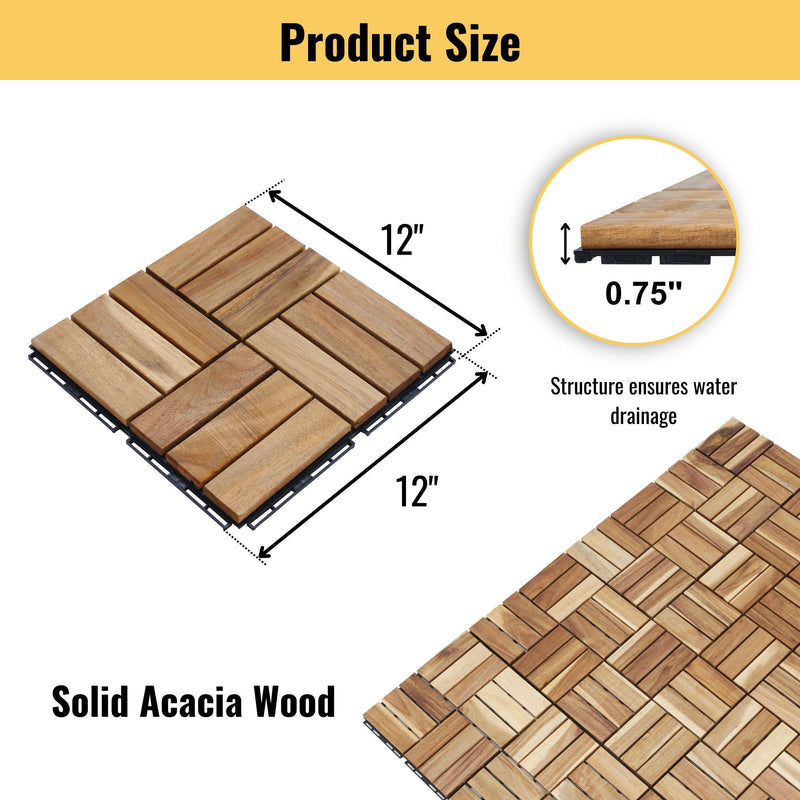 Interlocking Deck Tiles Checker Pattern, Square Acacia Hardwood Outdoor Flooring For Patio, Bancony, Pool Side by HouseOfZazla