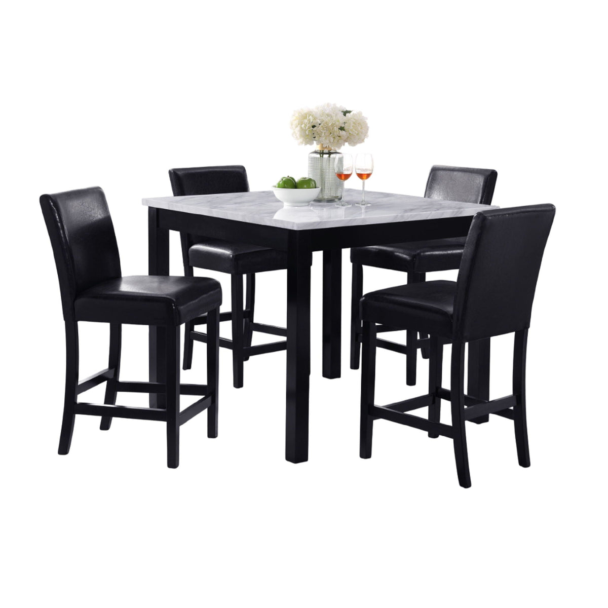 Modern 5 Piece Counter Height Dining Set with Tufted Nail Head Chairs - Black, photo 14 of 15