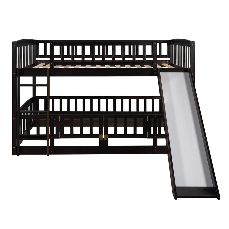 Low Bunk Bed With Slide, Fence And Ladder