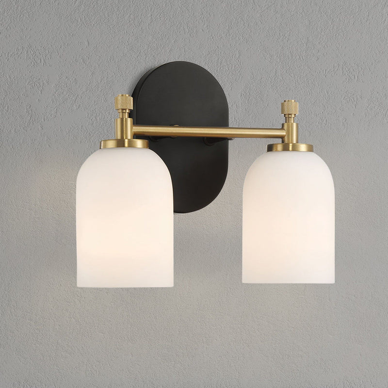 2-Light Vanity Wall Sconce with Frosted Glass Shade - Black/Gold/White, photo 9 of 9