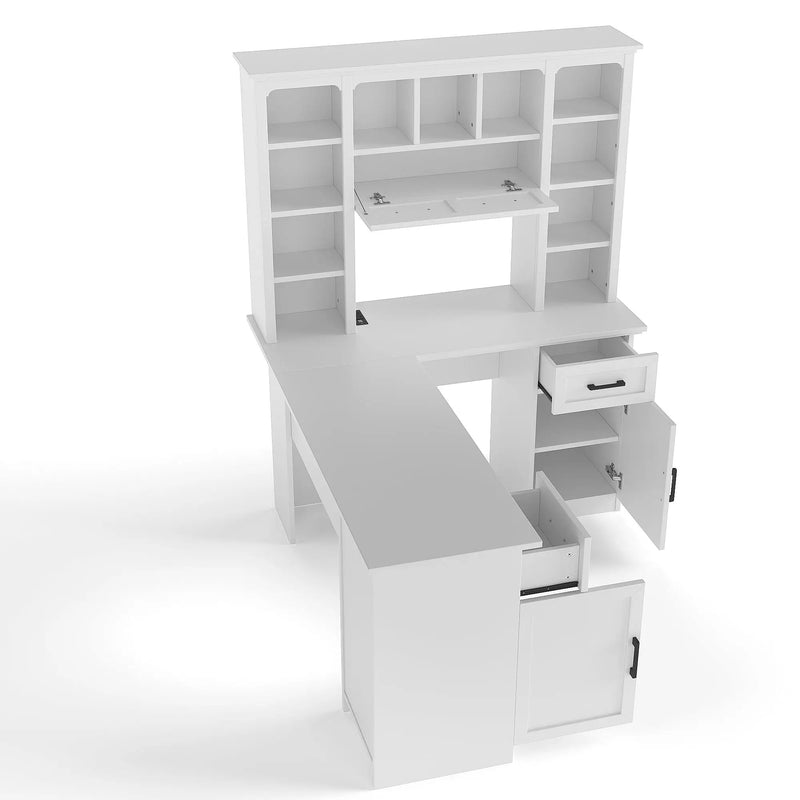 L-Shaped Computer Desk with 2 Cabinets and 2 Drawers by HouseOfZazla