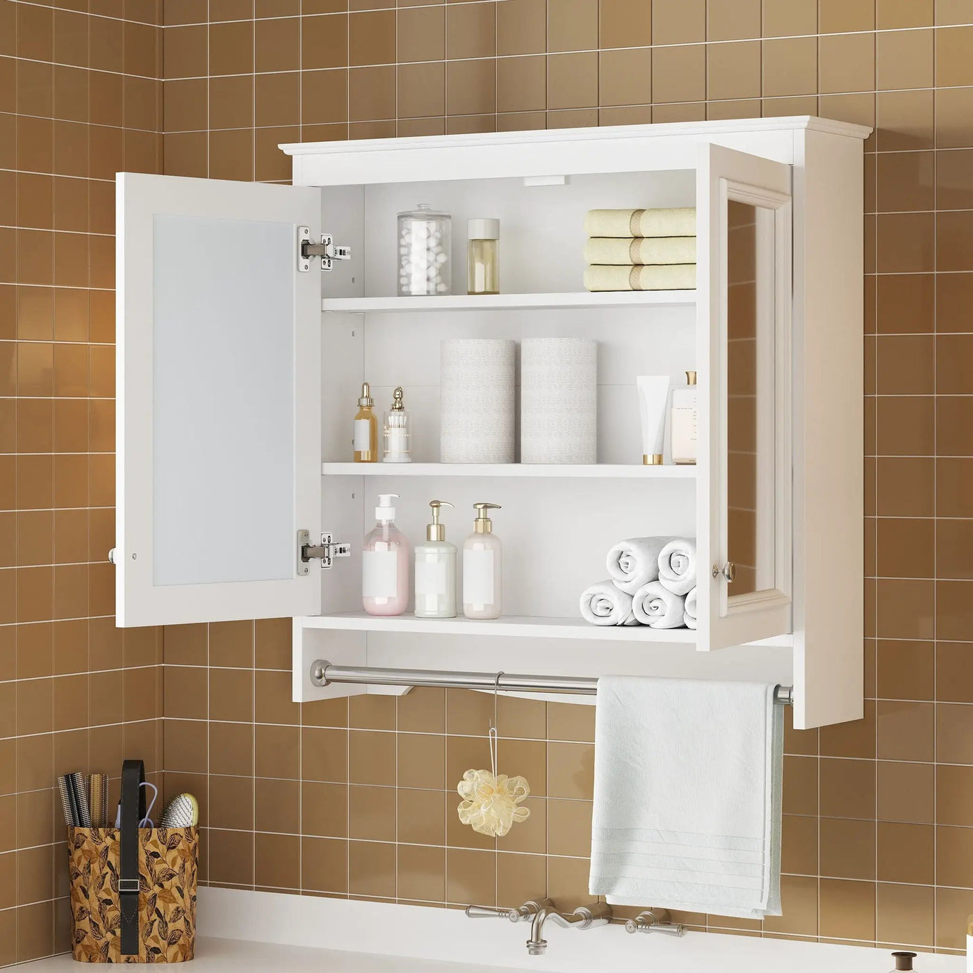 Modern Wall-Mounted Mirror Cabinet With Adjustable Shelves, Soft-Close Doors, High-Definition Mirror by HouseOfZazla