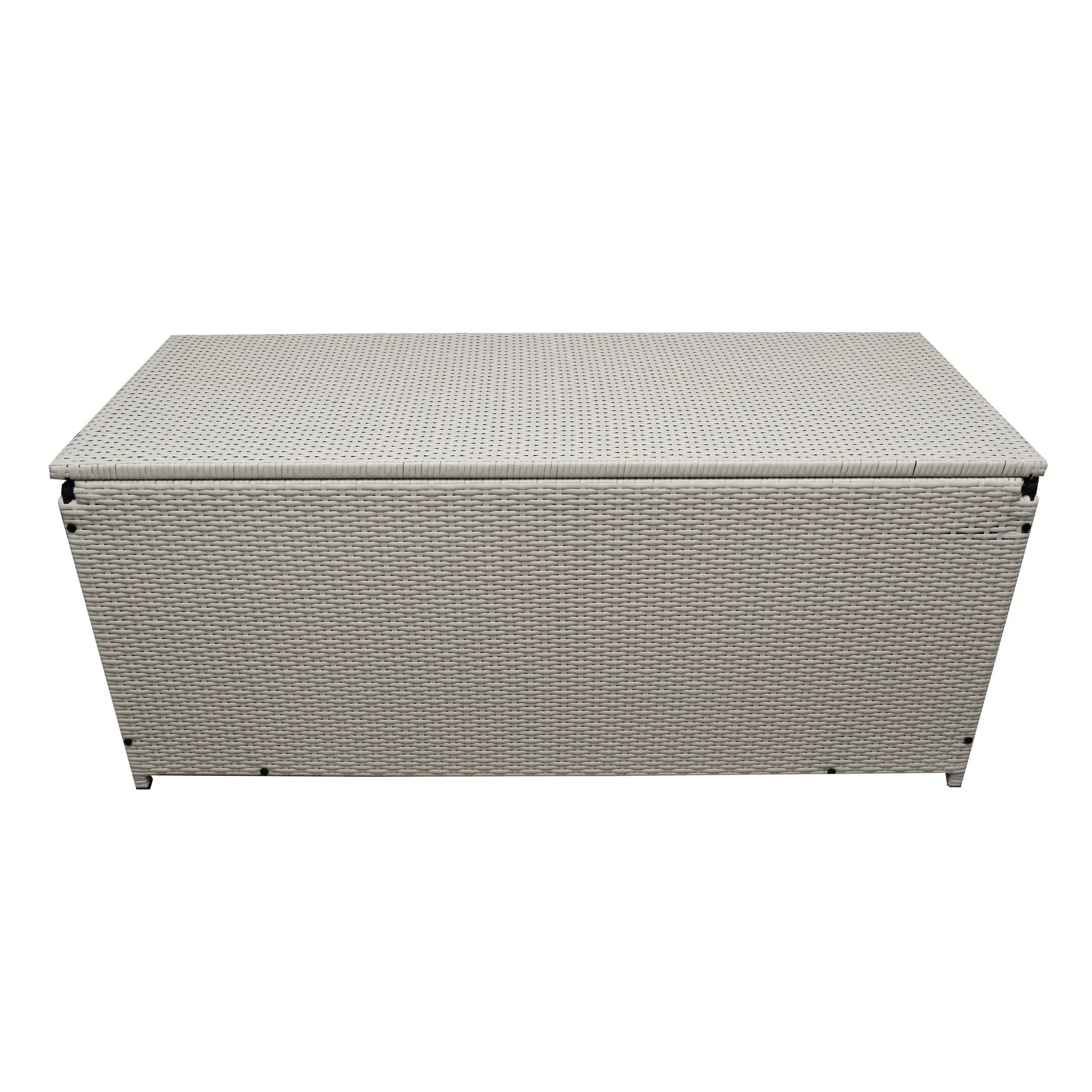 White Wicker Patio Deck Box with 113 Gallon Storage and Metal Frame by Sharicks
