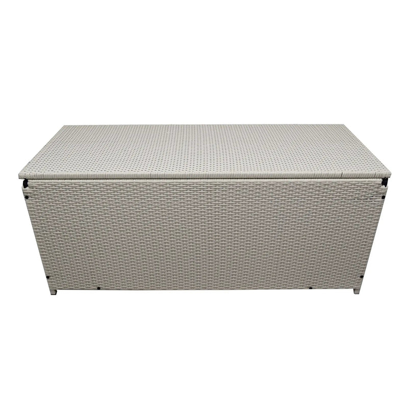 White Wicker Patio Deck Box with 113 Gallon Storage and Metal Frame by Sharicks