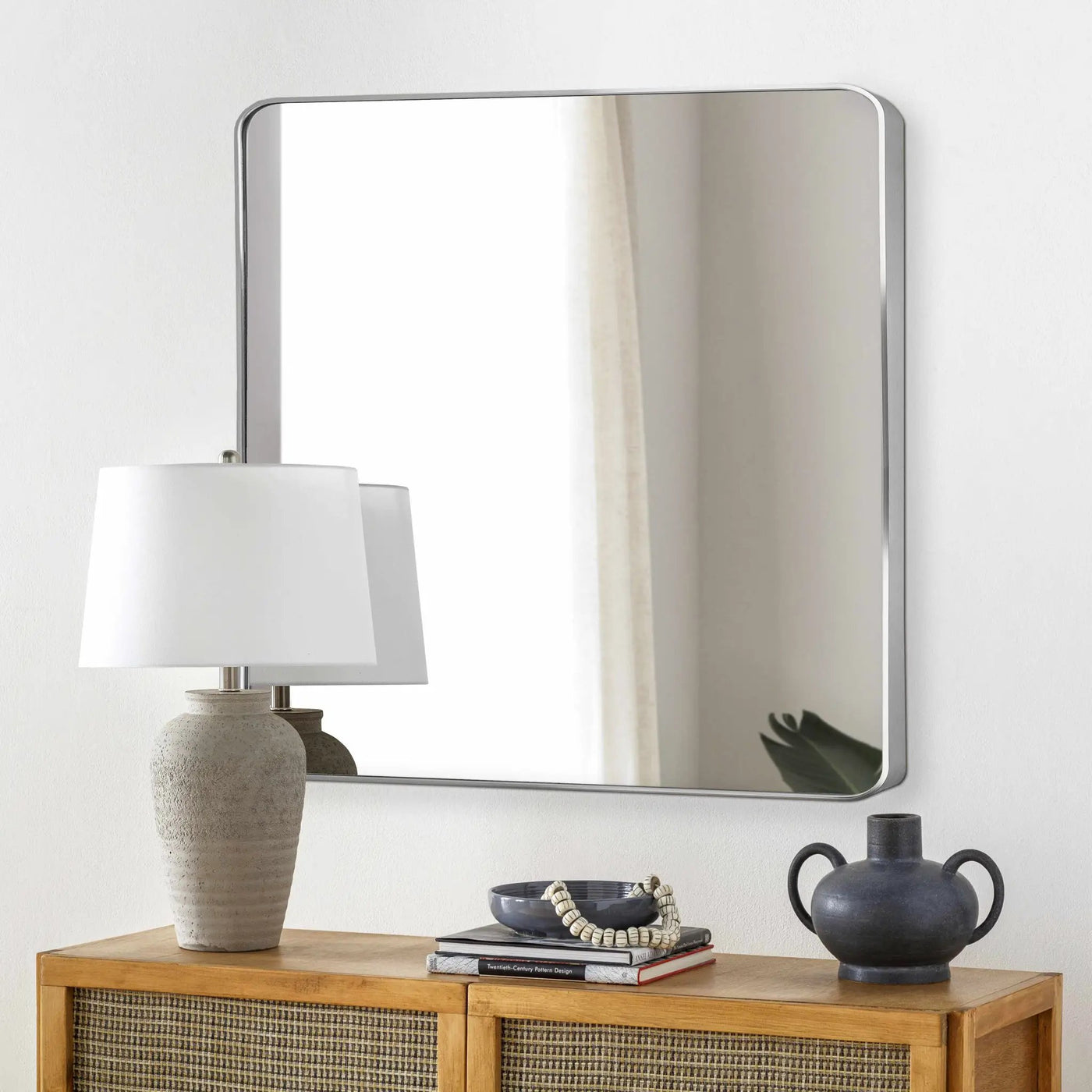 Ockenfels Modern Arched Silver Gray Wall Mirror by Boutique Rugs