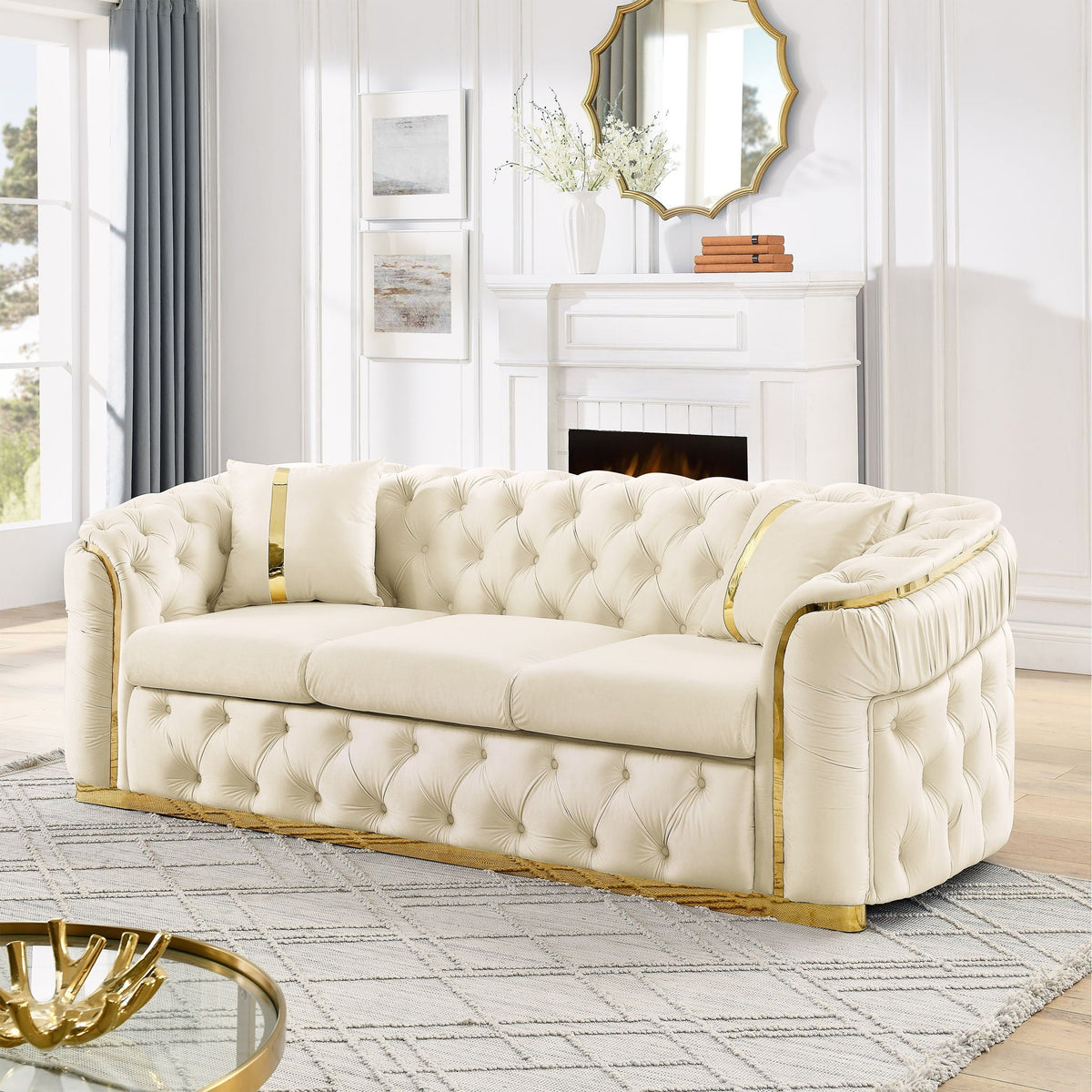 Button Tufted 3-Seater Chesterfield Sofa with Pillows - Velvet, Multiple Colors, photo 4 of 10