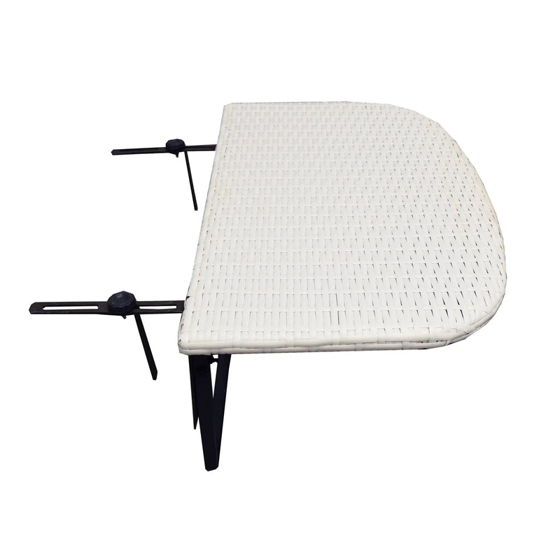 White Wicker Foldable Patio Balcony Table with Adjustable Clamps by Sharicks
