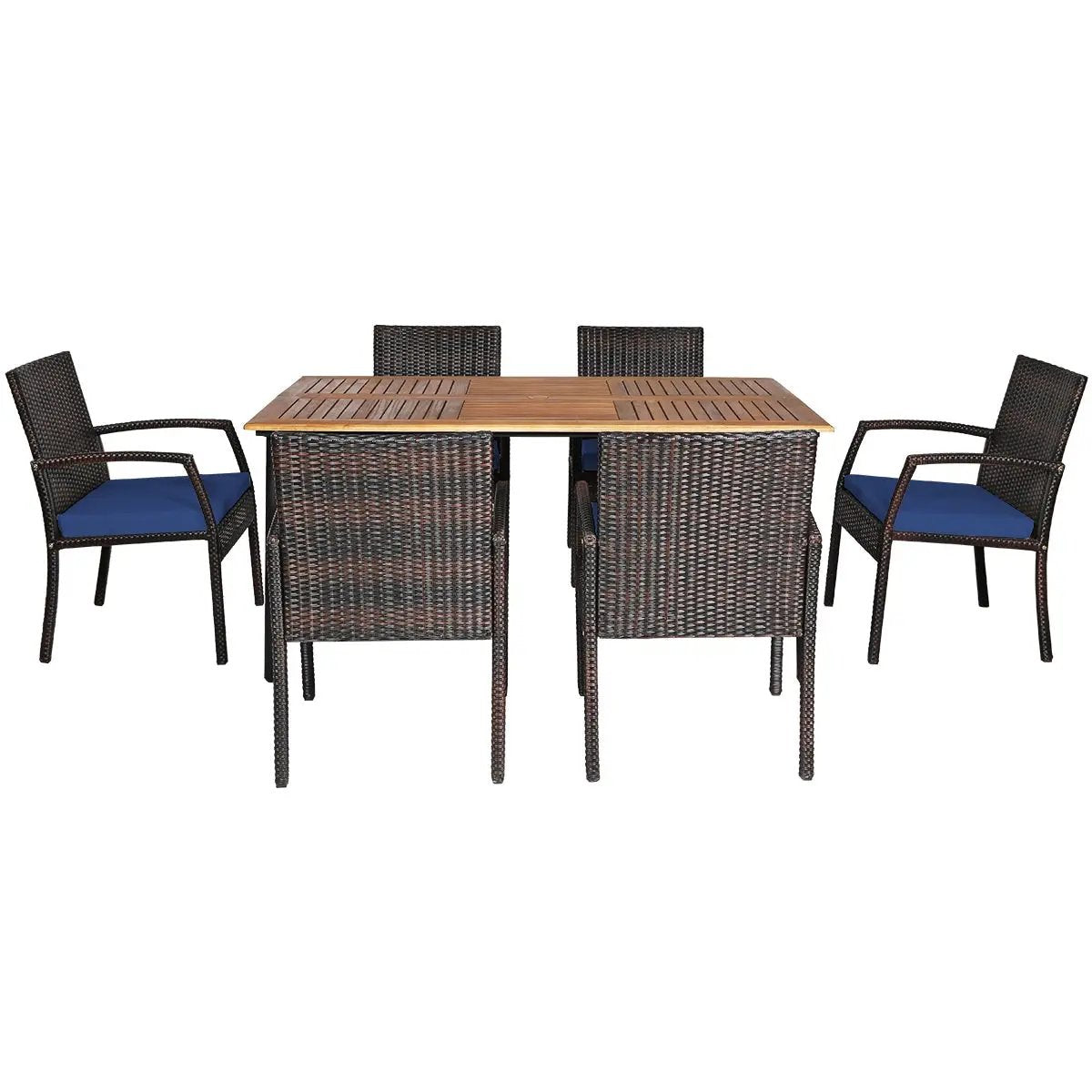 7Pcs Patio Rattan Cushioned Dining Set with Umbrella Hole by DirectDeals