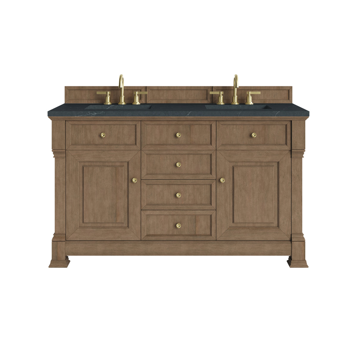 James Martin Brookfield 60" Double Bathroom Vanity, Pecan with Charcoal Soapstone countertop