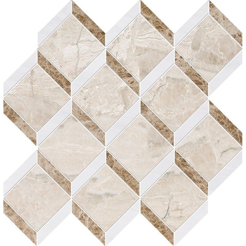 Dia Ro Hon-Sn Wh-Par Polished Steps 3d 1.11sf Marble Multi Finish 18x18 Mosaics