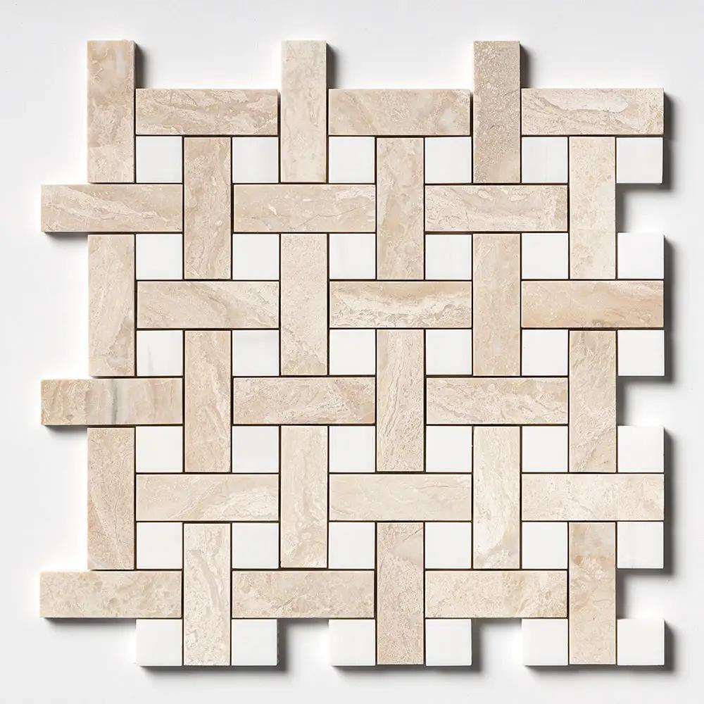 Diana Royal, Snow White Multi Finish Basket Weave 1x3 Marble Mosaics 12x12 by Stonetiledepot