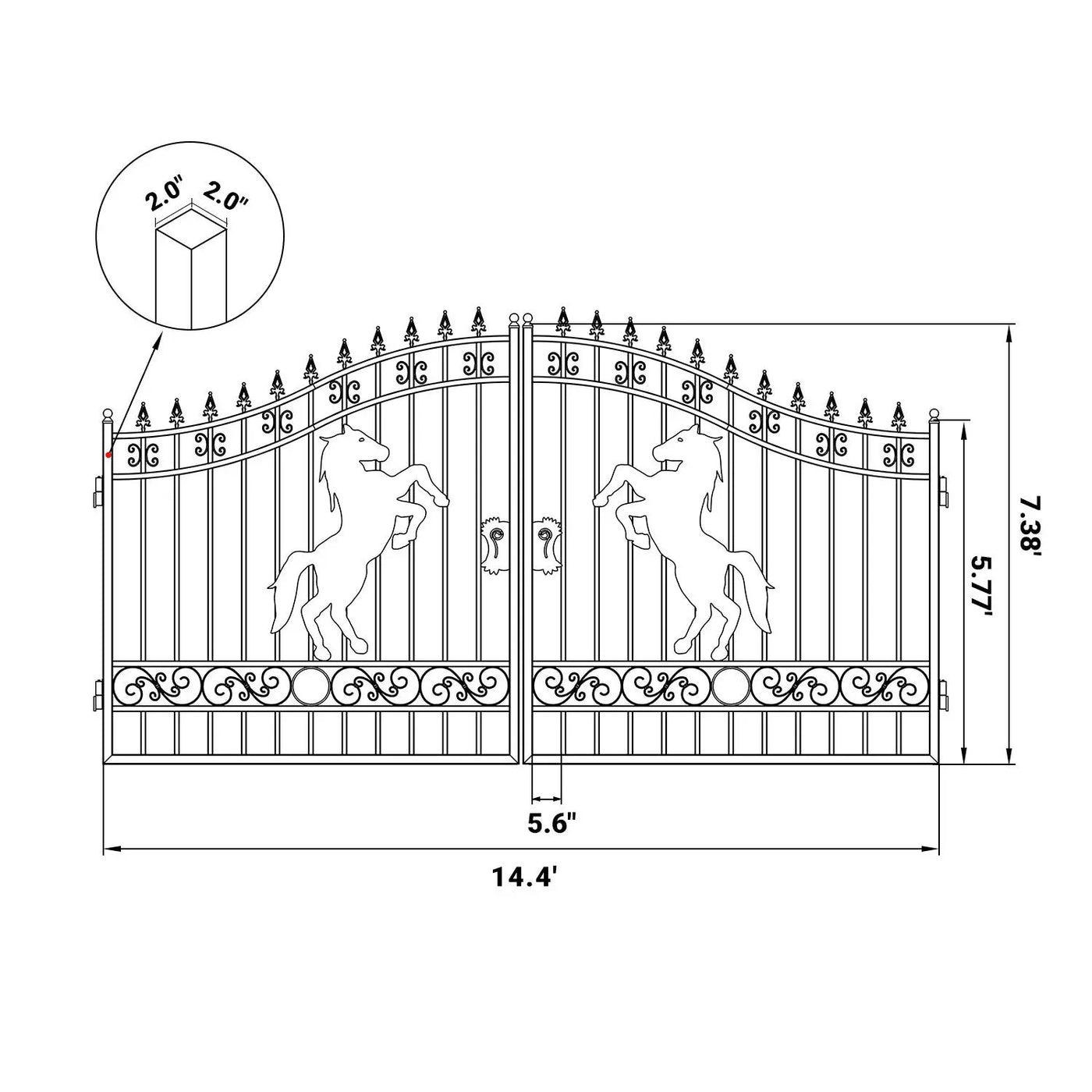 14x8 ft Steel Dual Swing Driveway Gate with Horse Pattern by Chery Industrial