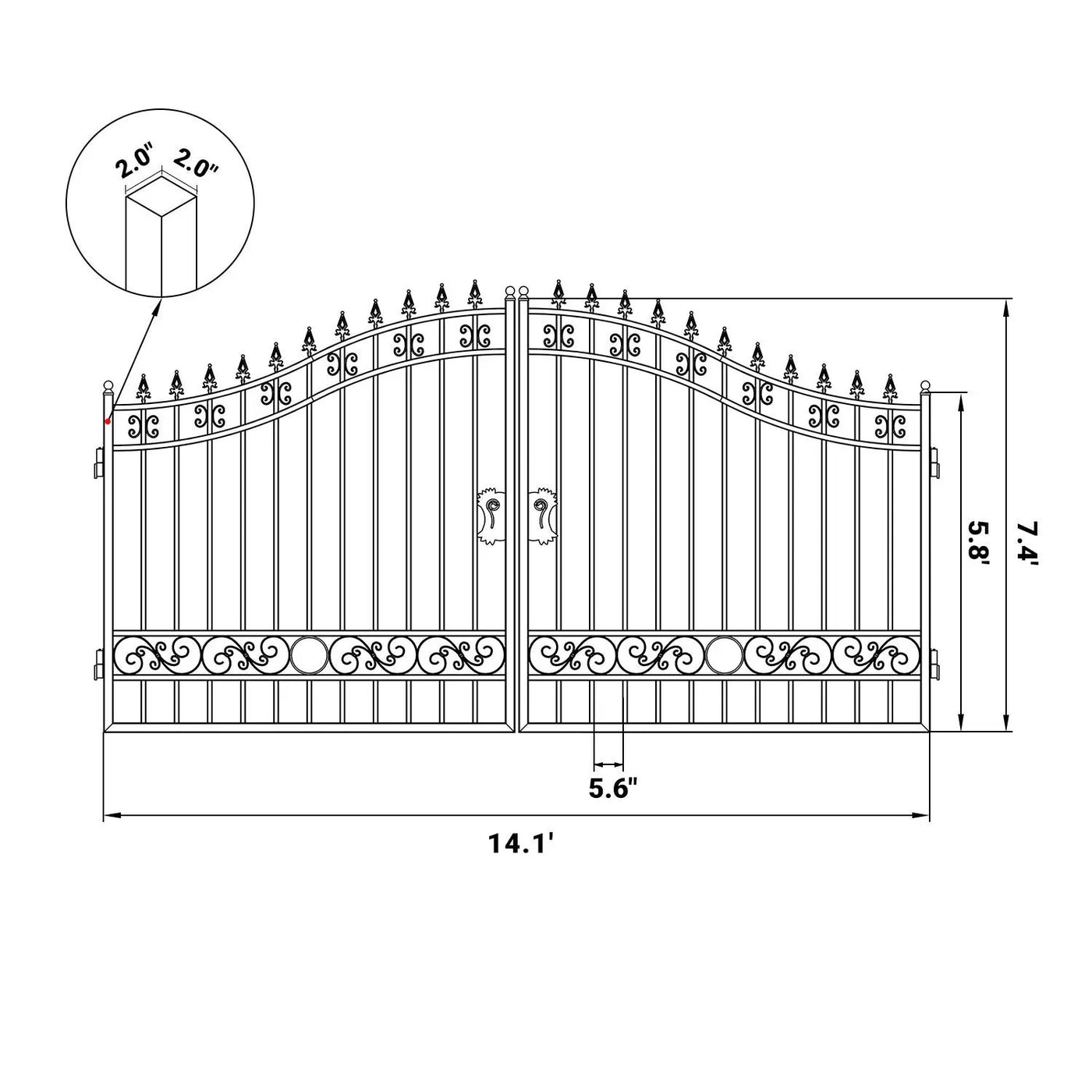 14x8 ft Steel Dual Swing Driveway Gate by Chery Industrial