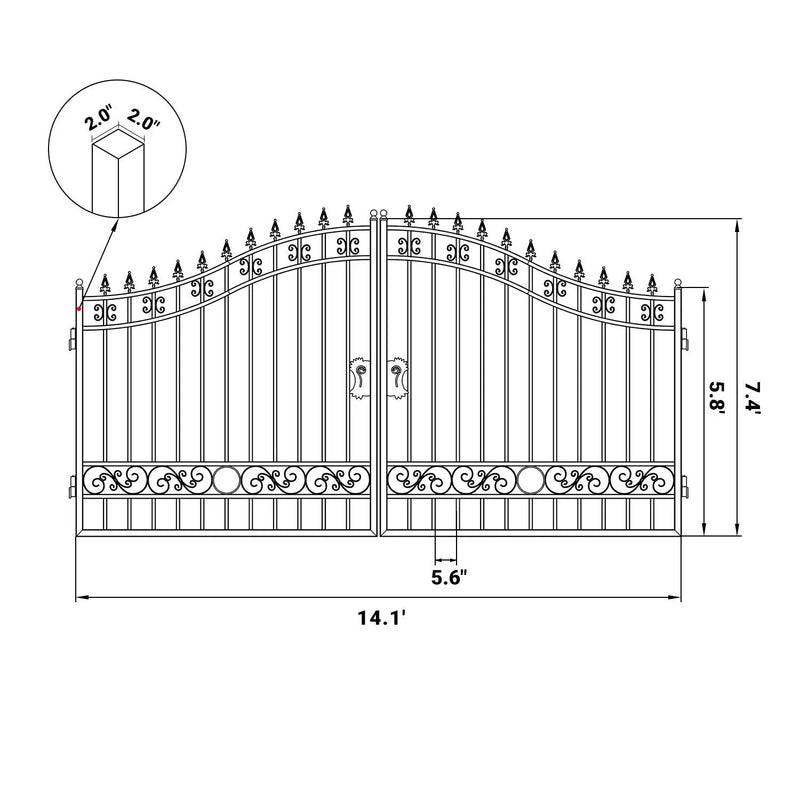 14x8 ft Steel Dual Swing Driveway Gate by Chery Industrial