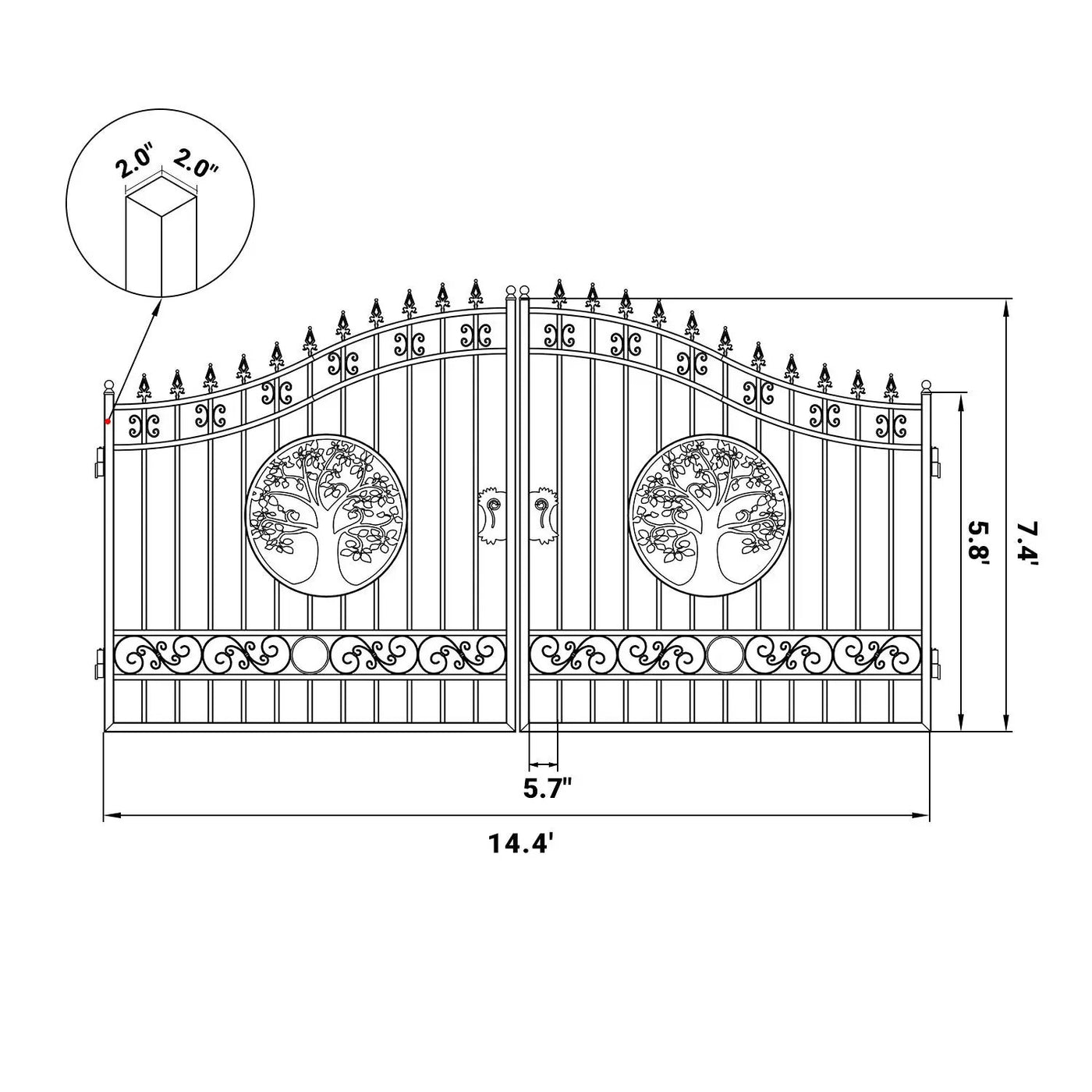 14x8 ft Steel Dual Swing Driveway Gate by Chery Industrial