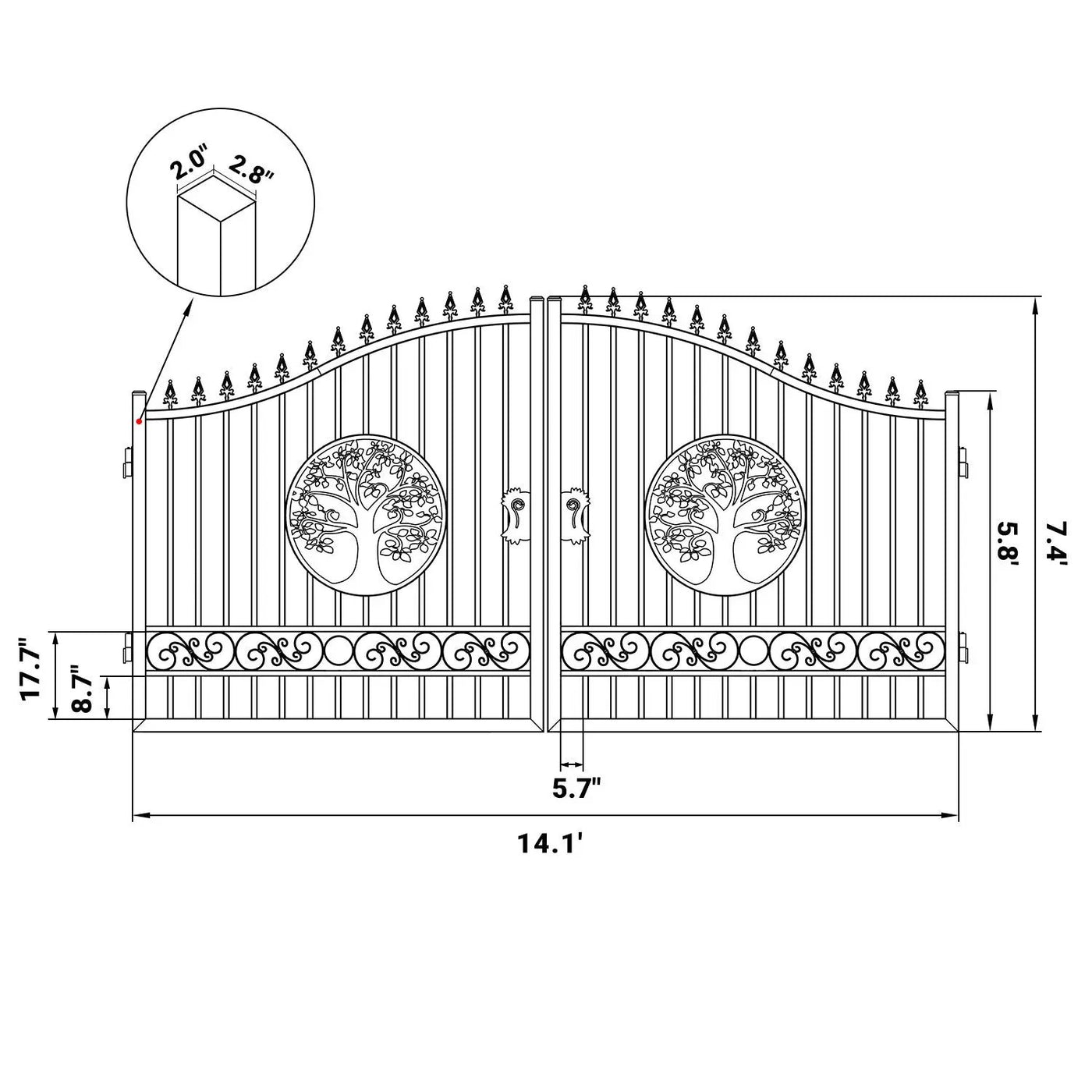 14x8 ft Steel Dual Swing Driveway Gate with Wider Goalposts by Chery Industrial