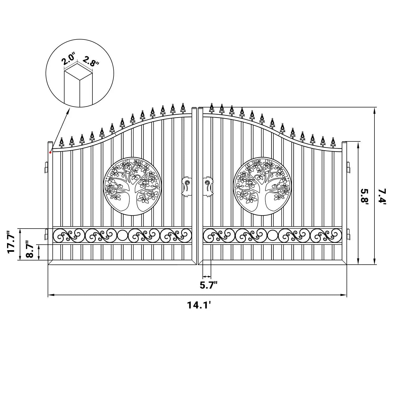 14x8 ft Steel Dual Swing Driveway Gate with Wider Goalposts by Chery Industrial