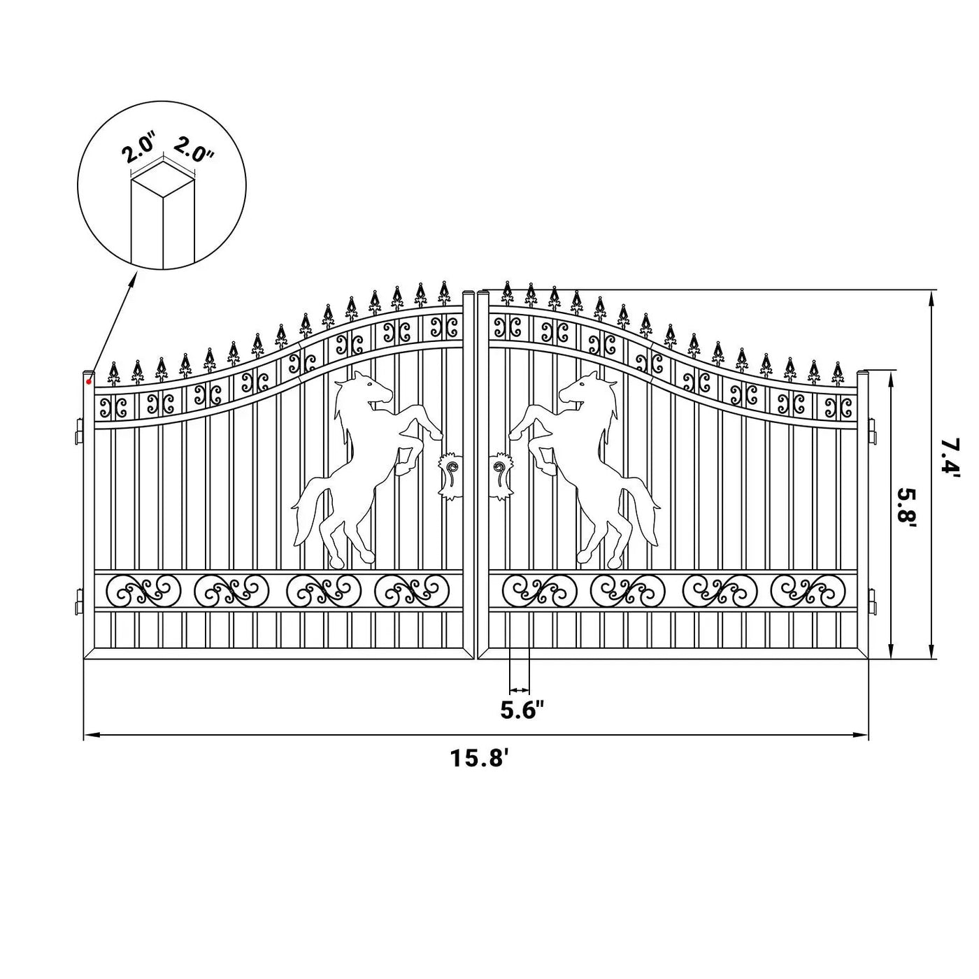 16x7 ft Steel Dual Swing Driveway Gate with Horse Pattern by Chery Industrial