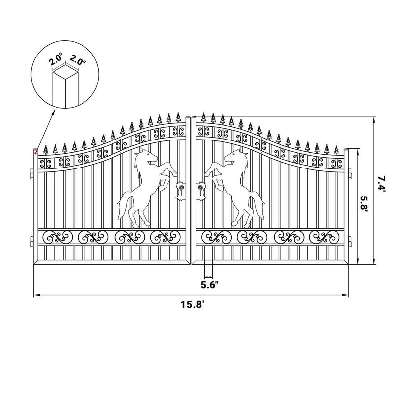 16x7 ft Steel Dual Swing Driveway Gate with Horse Pattern by Chery Industrial
