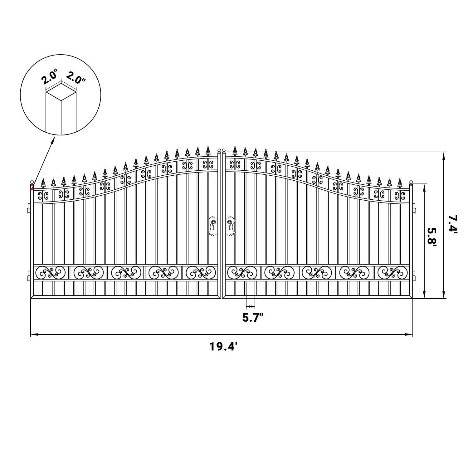 20x8 ft Steel Dual Swing Driveway Gate by Chery Industrial