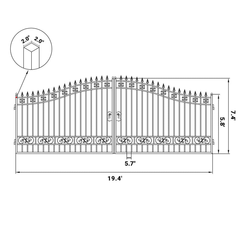 20x8 ft Steel Dual Swing Driveway Gate by Chery Industrial