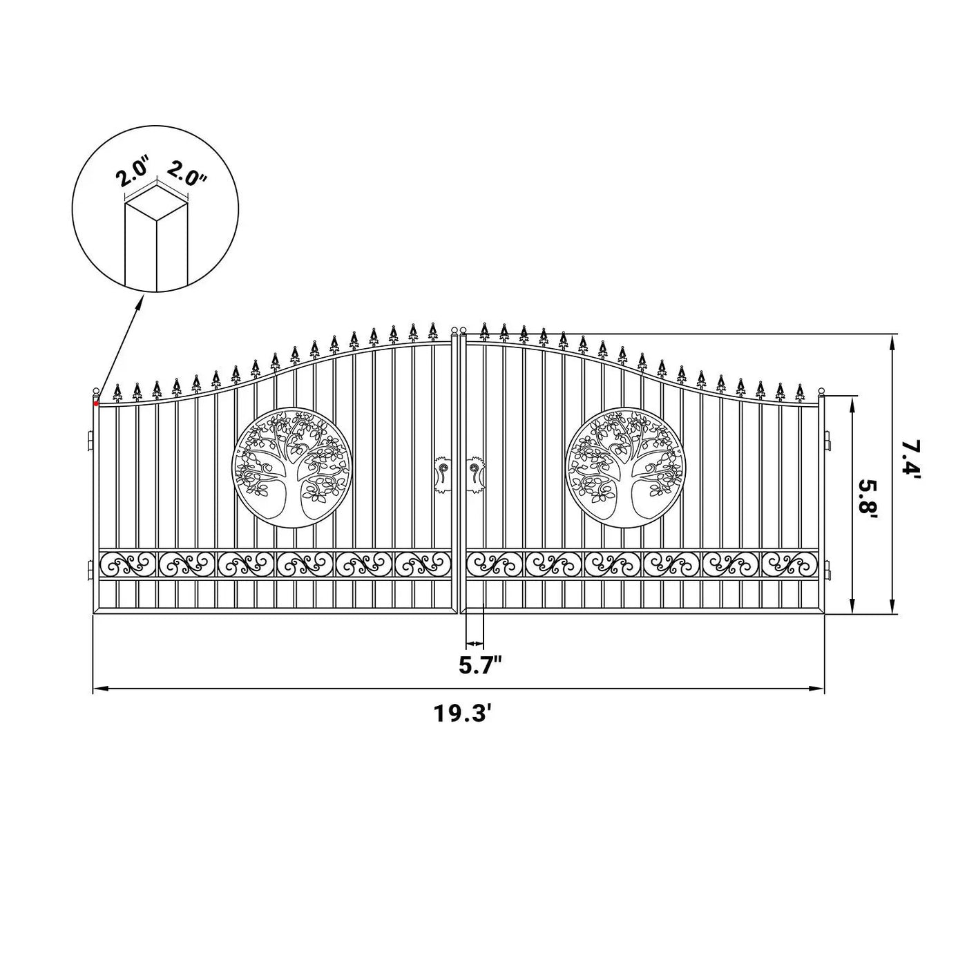 20x8 ft Steel Dual Swing Driveway Gate by Chery Industrial