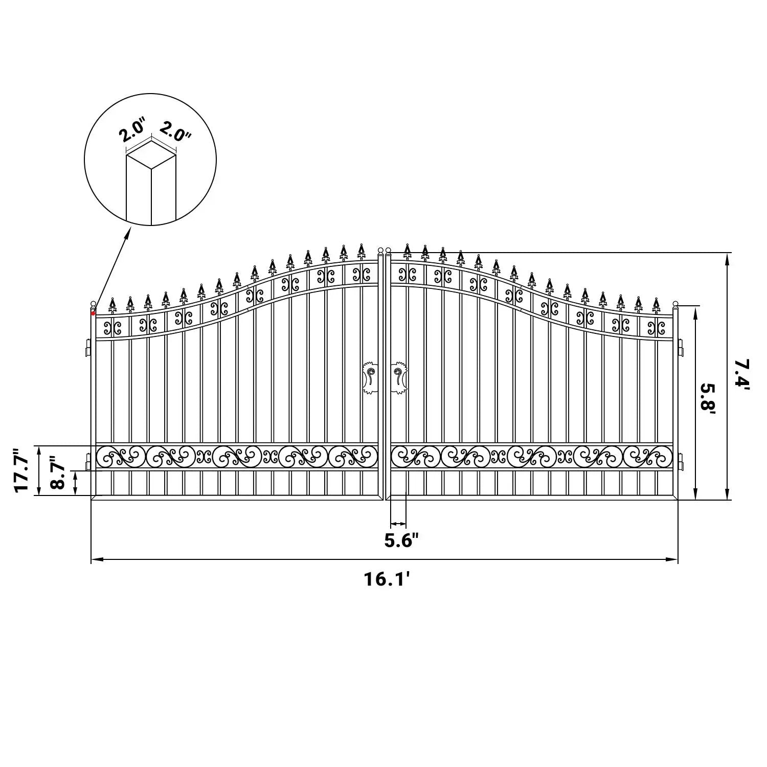 16x8 ft Steel Dual Swing Driveway Gate by Chery Industrial