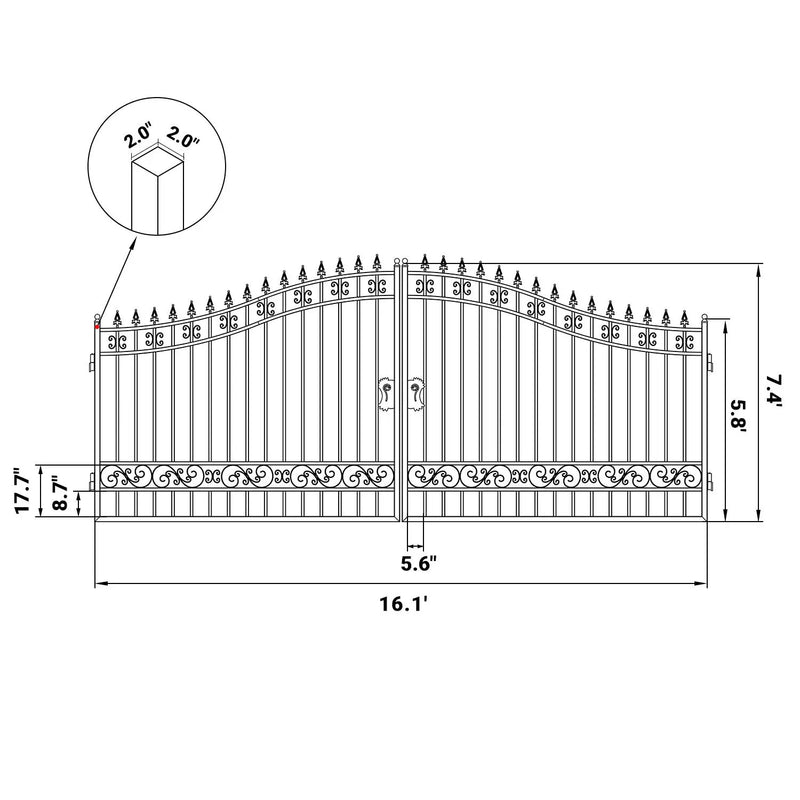16x8 ft Steel Dual Swing Driveway Gate by Chery Industrial
