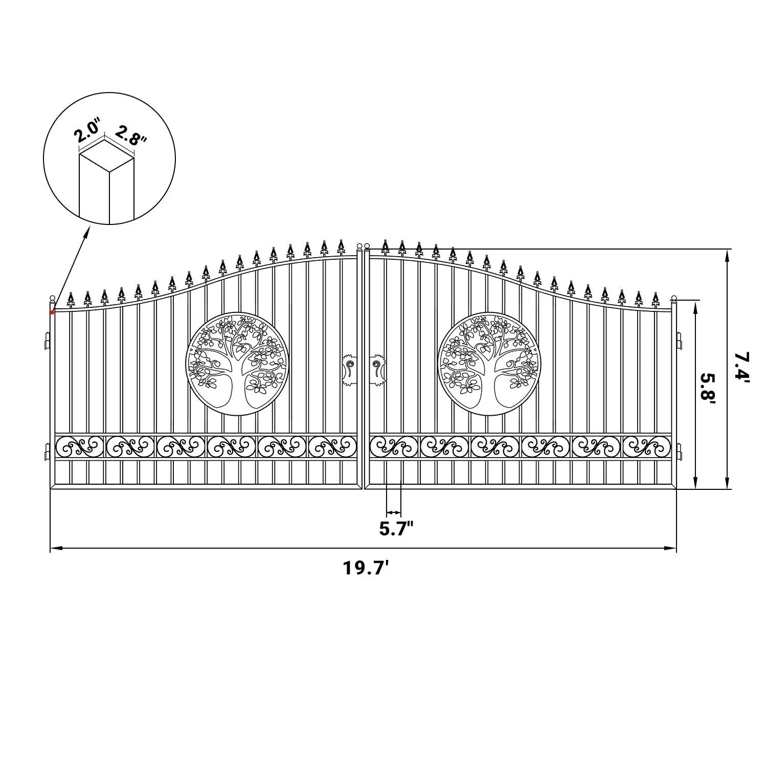 20x8 ft Steel Dual Swing Driveway Gate with Wider Goalposts by Chery Industrial