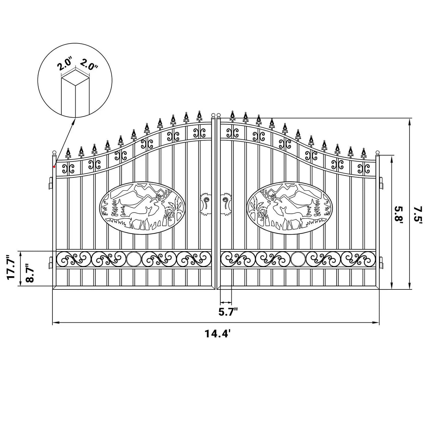 14x8 ft Steel Dual Swing Driveway Gate by Chery Industrial