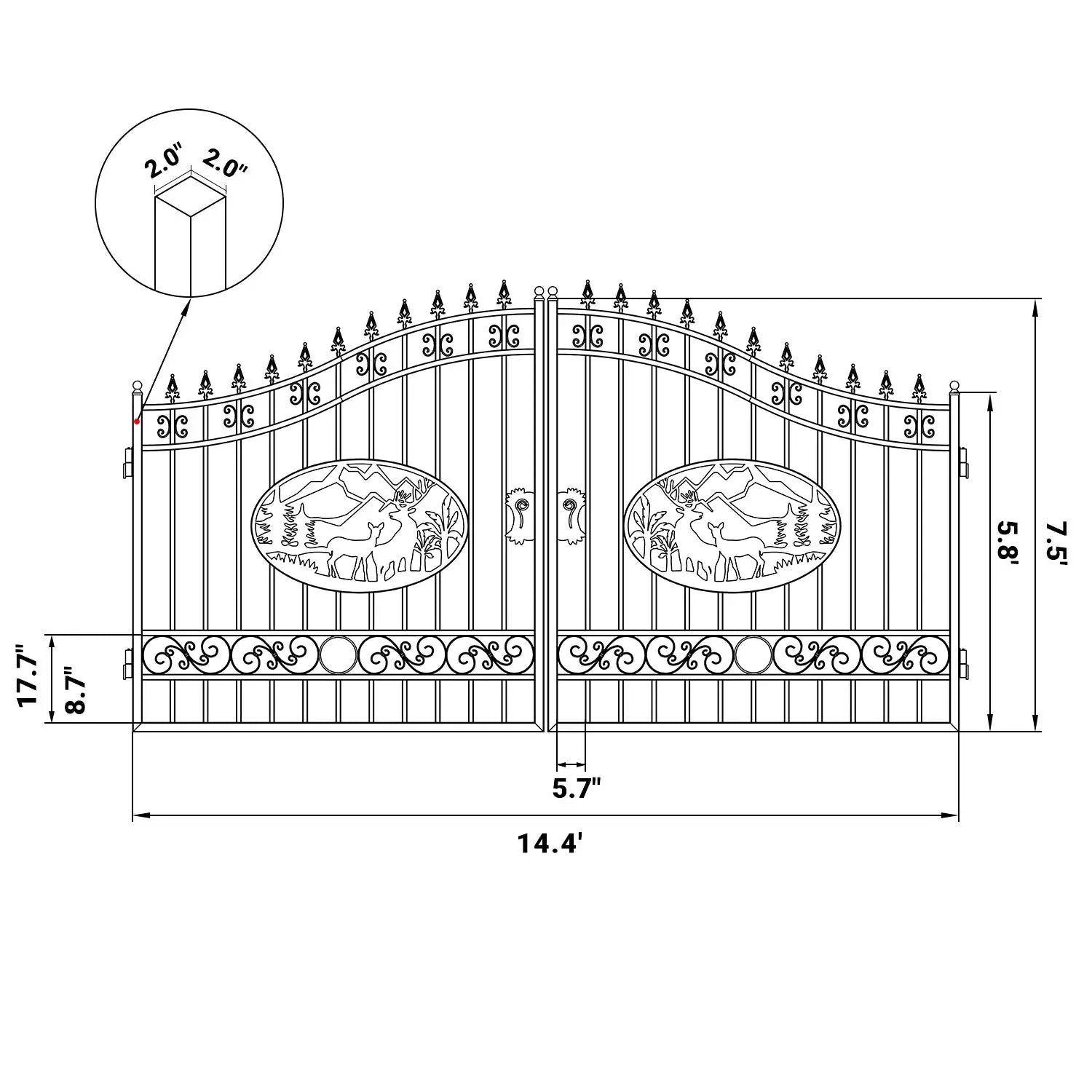 14x8 ft Steel Dual Swing Driveway Gate by Chery Industrial