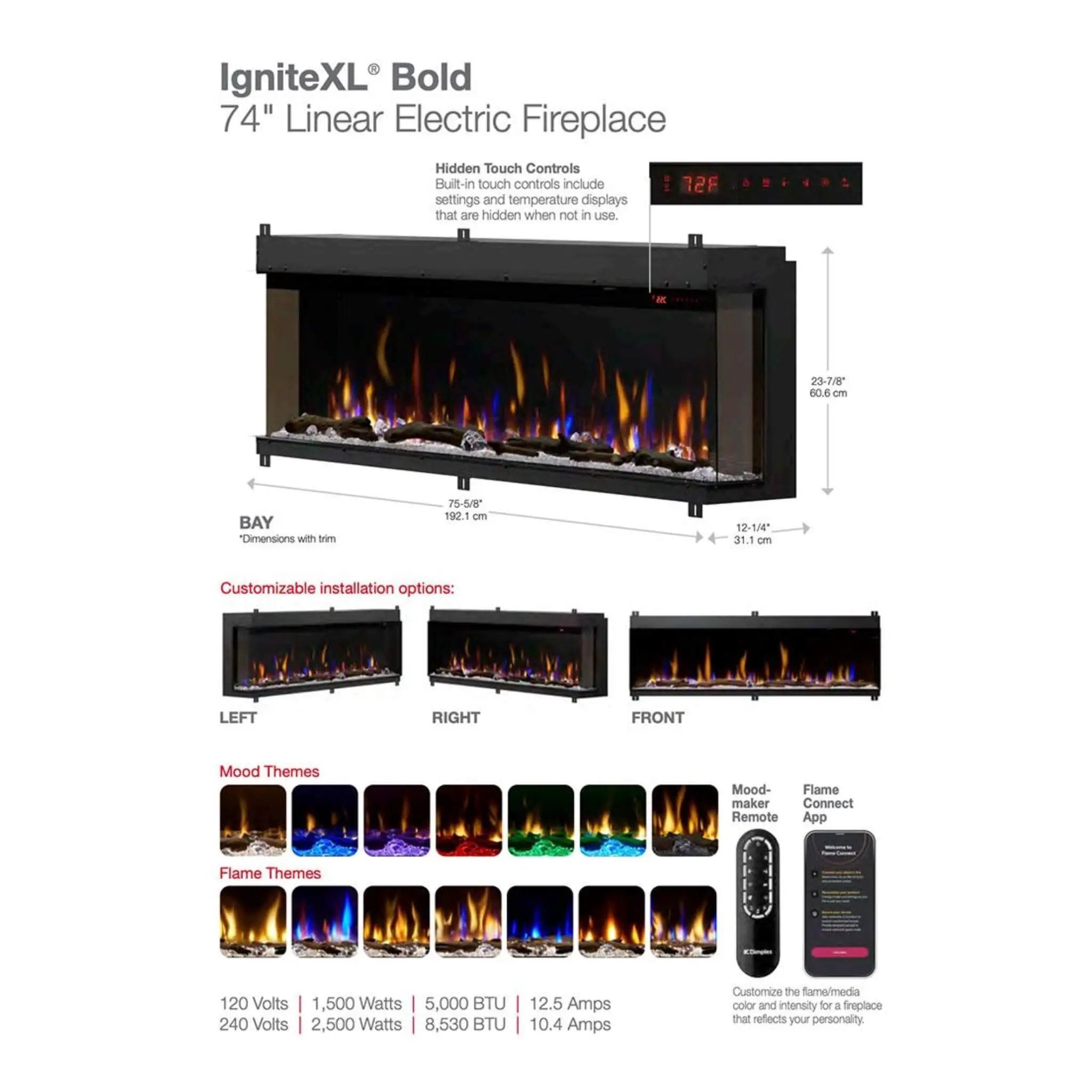 Dimplex IgniteXL Bold 74-Inch Deep Built-In Linear Electric Fireplace [XLF7417-XD] (SAK78959) by SAKSBY WHOLESALE
