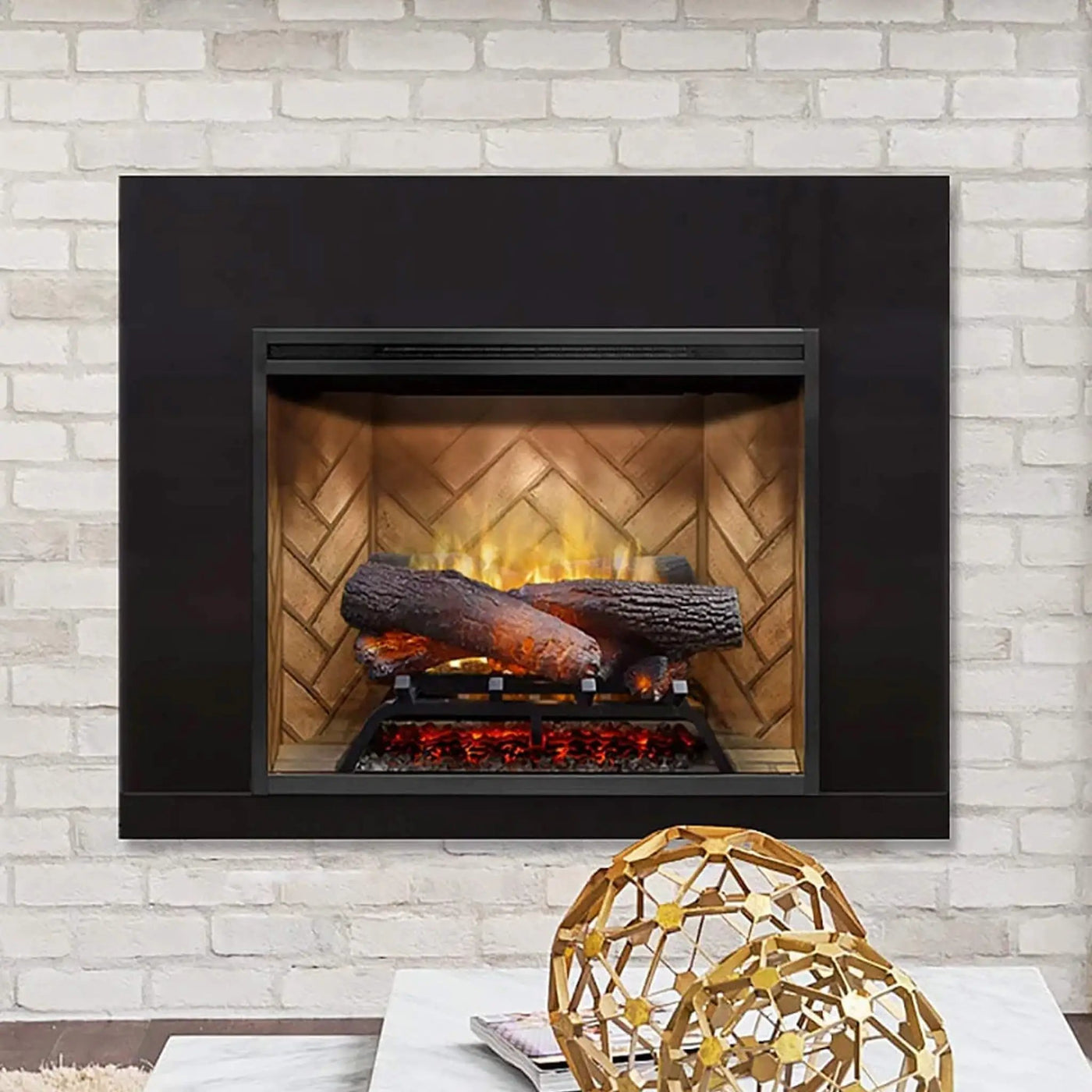 Dimplex Revillusion Herringbone Brick Built-In Electric Firebox With Front Glass [RBF30/36/42] (SAK12893) by SAKSBY WHOLESALE