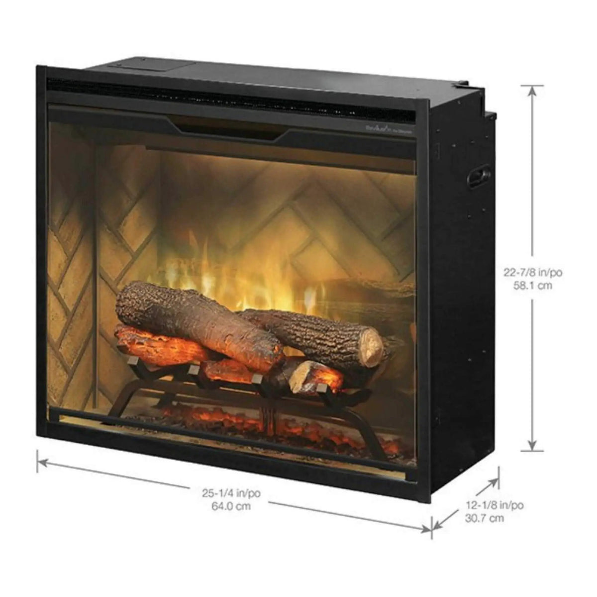 Dimplex Revillusion Herringbone Brick Built-In Electric Firebox With Front Glass [RBF30/36/42] (SAK12893), dimensions drawing