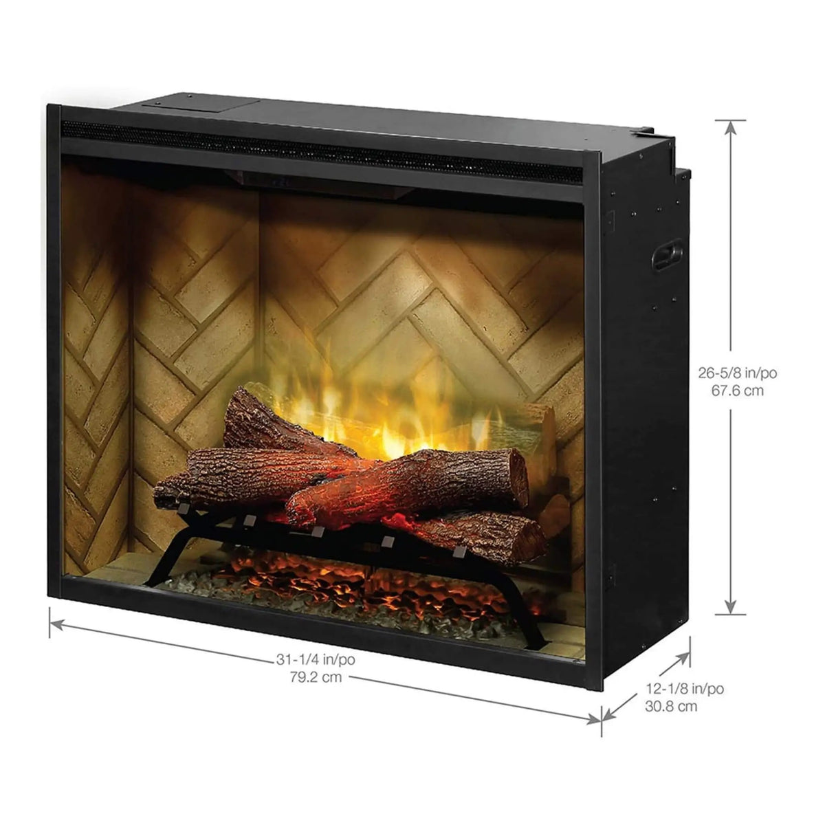 Dimplex Revillusion Herringbone Brick Built-In Electric Firebox With Front Glass [RBF30/36/42] (SAK12893), dimensions drawing 3