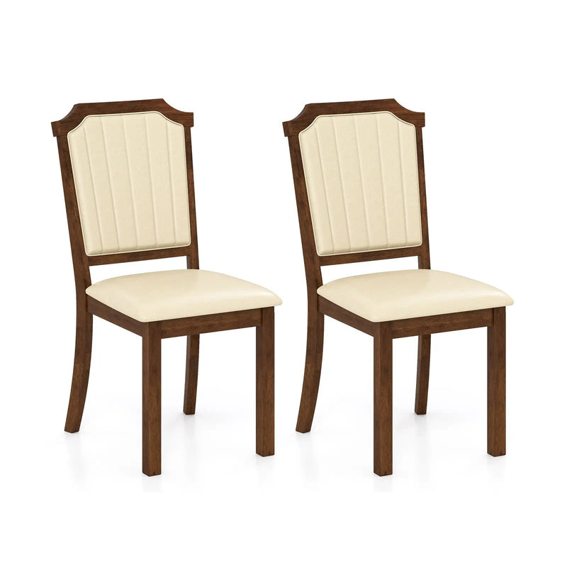 Dining Chair Set of 2 with PU Leather and Rubber Wood Frame-Brown by DirectDeals