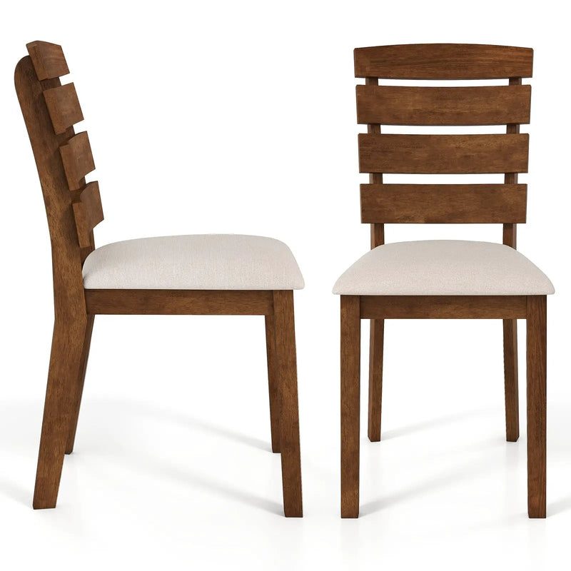 Dining Chair Set of 2 with Slatted High Backrest and Rubber Wood Legs-Brown by DirectDeals