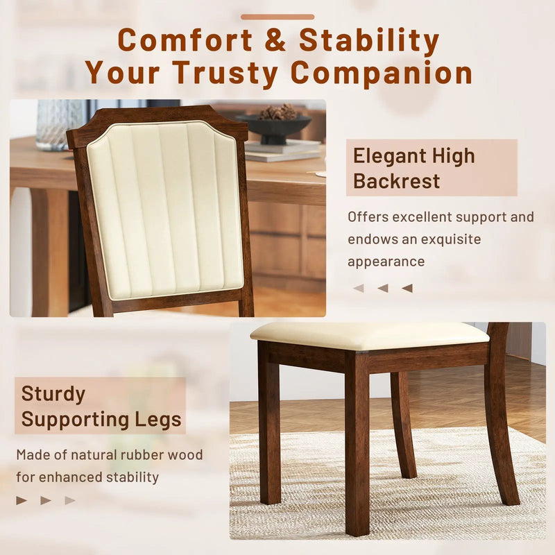 Dining Chair Set of 2 with PU Leather and Rubber Wood Frame-Brown by DirectDeals