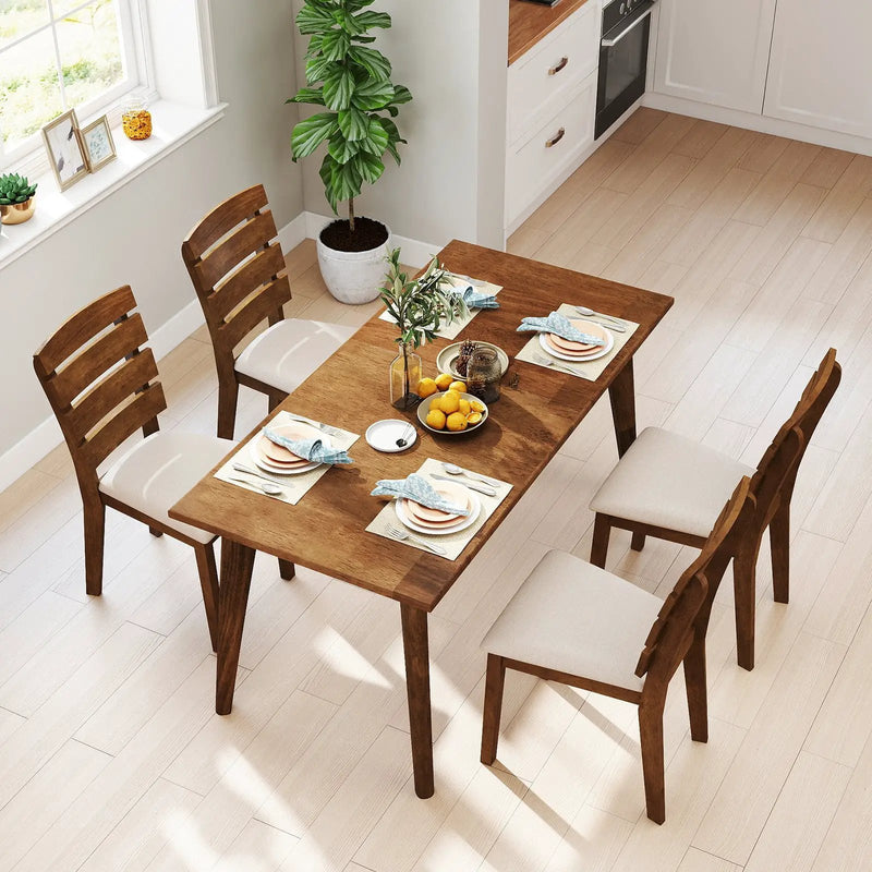 Dining Chair Set of 2 with Slatted High Backrest and Rubber Wood Legs-Brown by DirectDeals